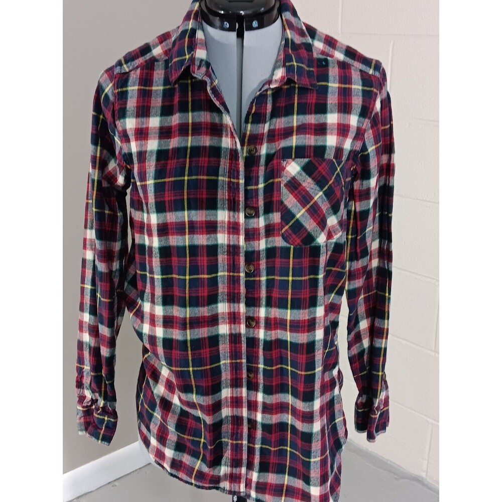 Eddie Bauer Womens Plaid Flannel Collared Button Up Shirt Multicolor Size Medium
